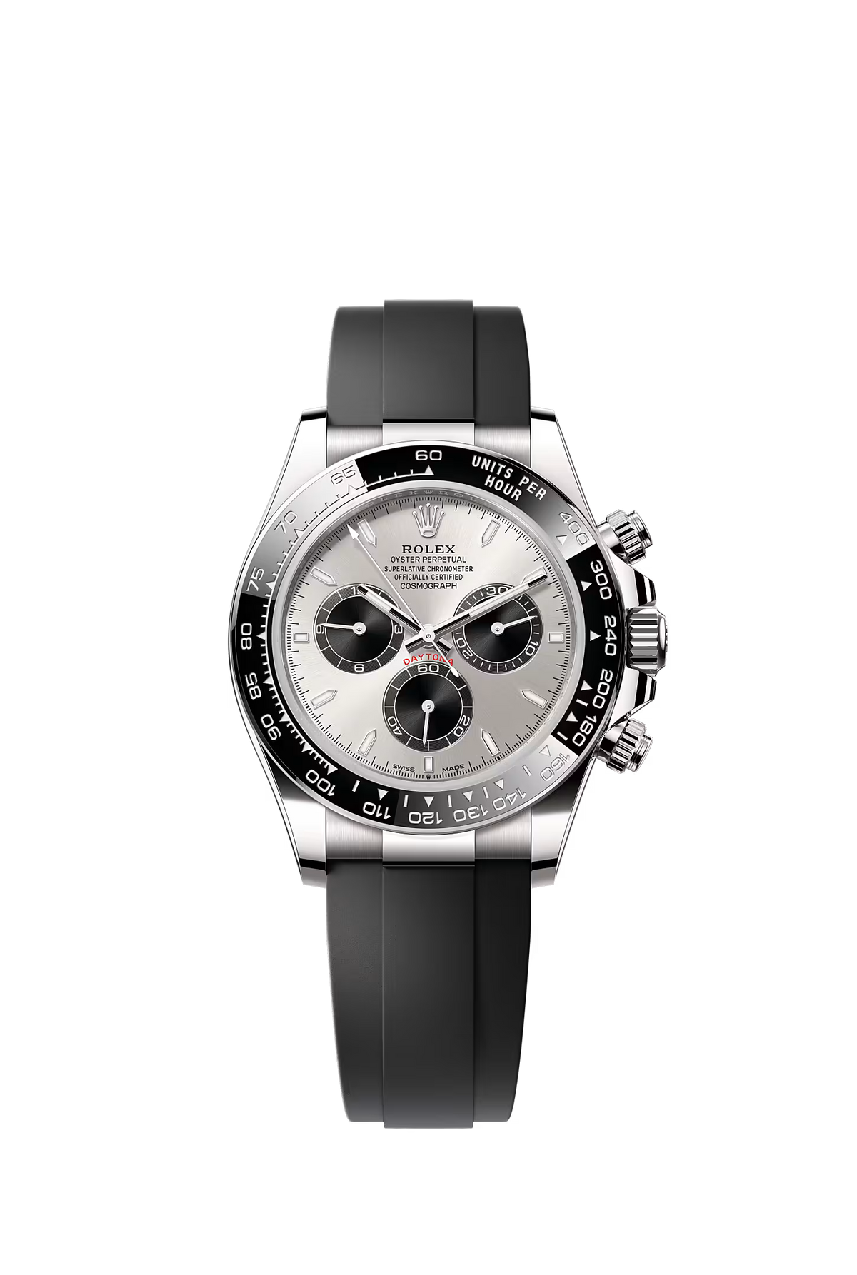 Rolex White Gold Daytona 40 "Ghost", Black Ceramic Bezel, Steel Index Dial, Black Oysterflex, Ref. 126519LN