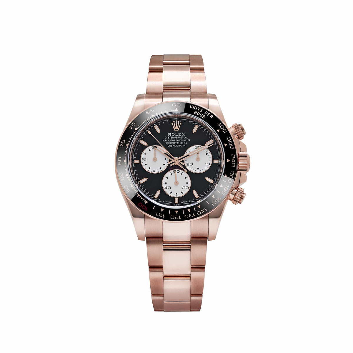 Rolex Everose Gold Daytona 40 "Le Mans", Black Ceramic Bezel, White and Black Dial, Oyster Bracelet, Ref. 126525LN
