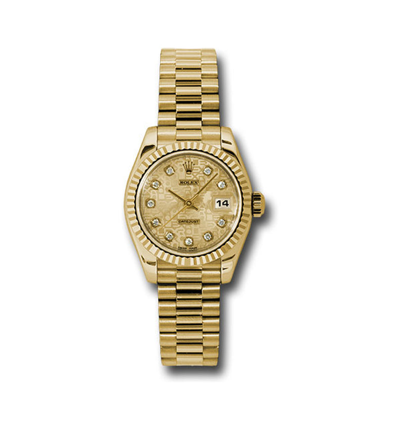 Rolex Yellow Gold Lady-Datejust 26, Fluted Bezel, Champagne Jubilee Diamond Dial, President Bracelet, Ref. 179178, view 2