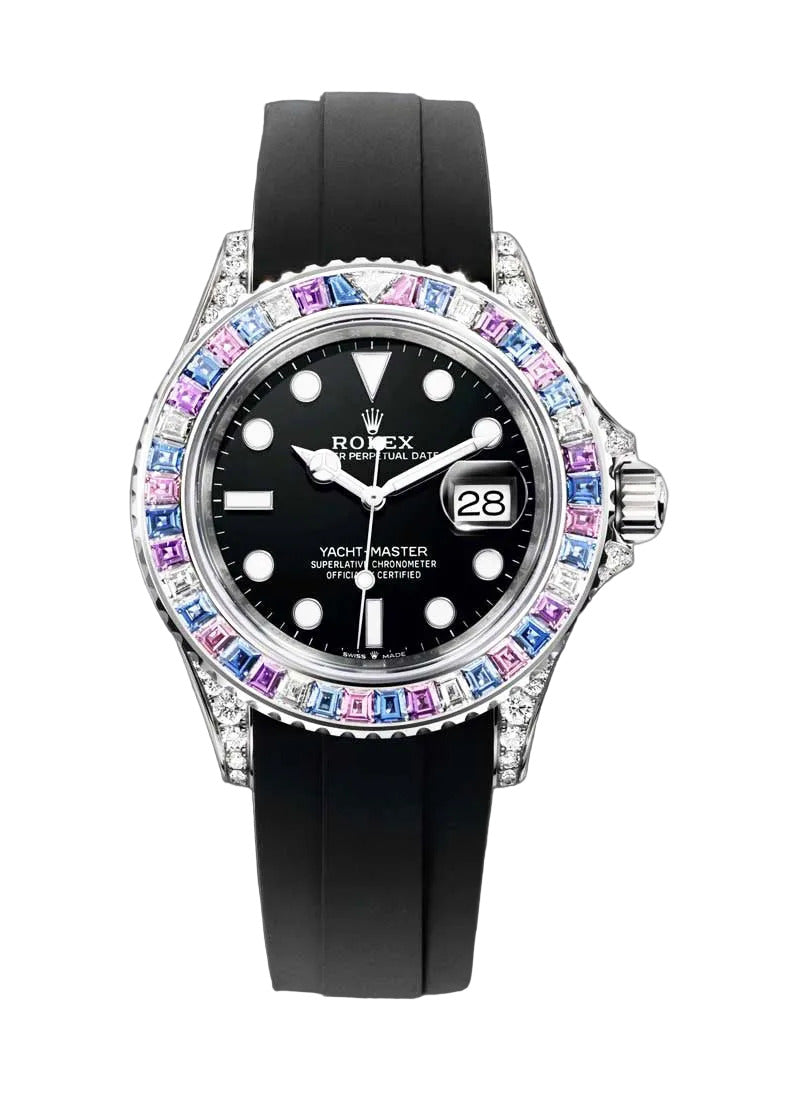 Rolex White Gold Yacht-Master 40, Sapphire Bezel, Black Dial, Black Oysterflex, Ref. 126679SABR