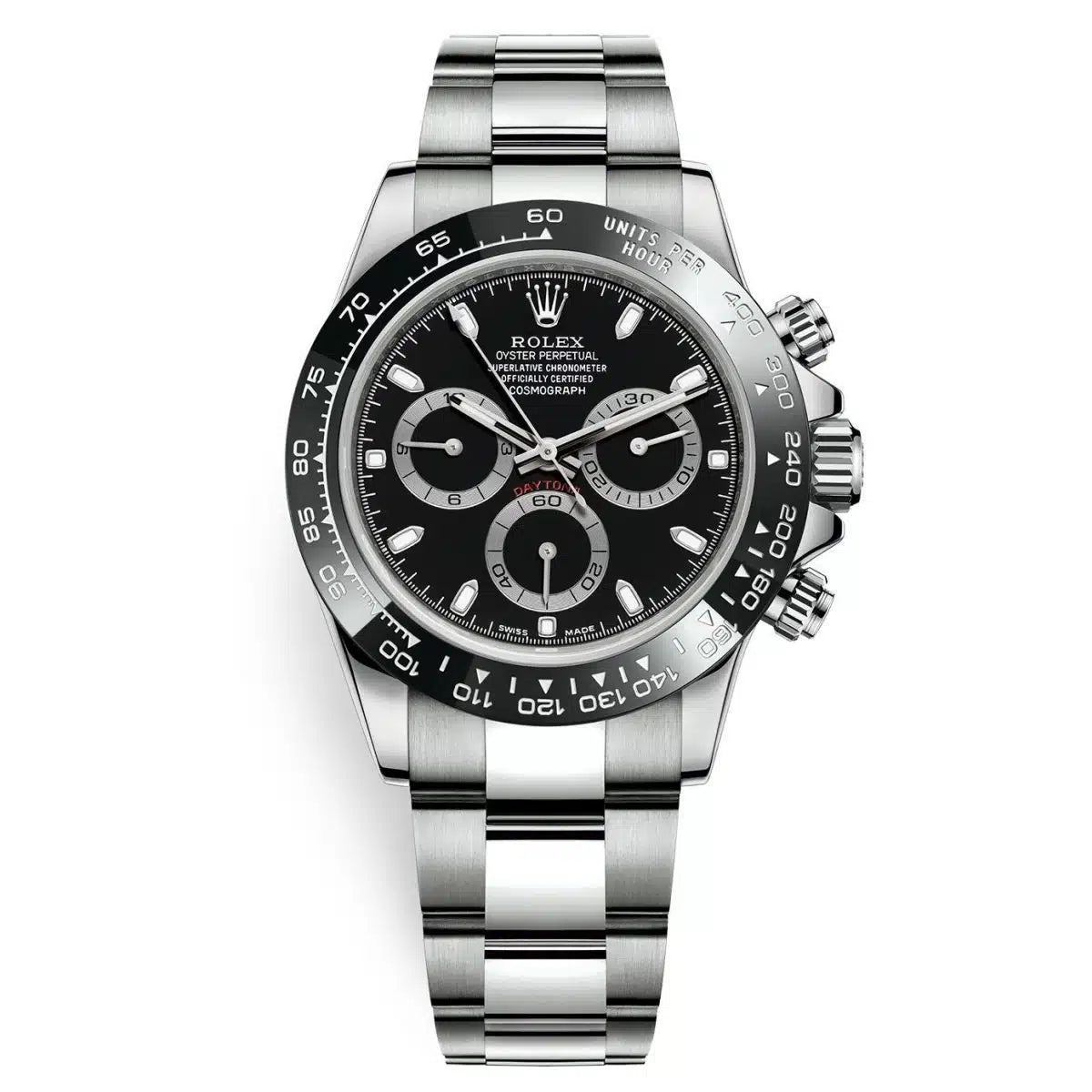 Rolex Steel Daytona 40, Black Ceramic Bezel, Black Index Dial, Oyster Bracelet, Ref. 116500LN