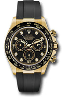 Rolex Yellow Gold Cosmograph Daytona 40 Watch - Black Diamond Dial - Black Oysterflex Strap - 116518LN bkdof