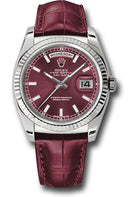 Rolex White Gold Day-Date 36 Watch - Fluted Bezel - Cherry Index Dial - Cherry Leather - 118139 chl