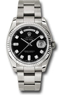 Rolex White Gold Day-Date 36 Watch - Fluted Bezel - Black Diamond Dial - Oyster Bracelet - 118239 bkdo