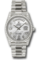 Rolex White Gold Day-Date 36 Watch -  Bezel - Mother-Of-Pearl Diamond Dial - President Bracelet - 118389 mdp