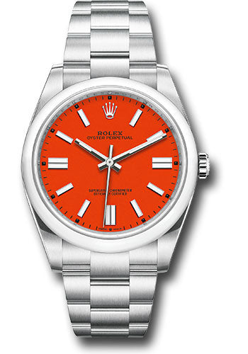 Rolex Oyster Perpetual 41mm Coral Red Index Dial 124300 reio