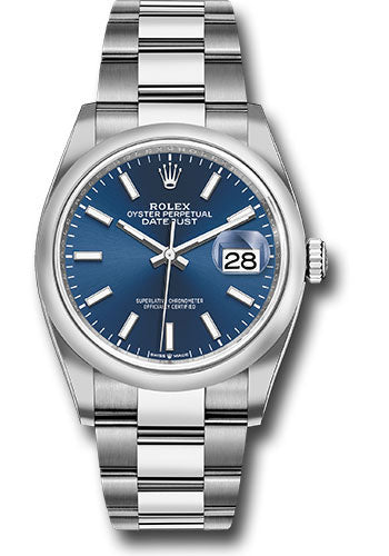 Rolex Steel Datejust 36 Watch - Domed Bezel - Blue Index Dial - Oyster Bracelet - 126200 blio