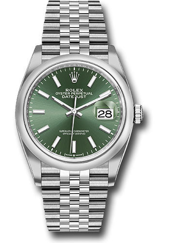 Rolex Oystersteel Datejust 36 Watch - Domed Bezel - Mint Green Index Dial - Jubilee Bracelet - 126200 mgij