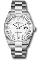 Rolex Steel Datejust 36 Watch - Domed Bezel - White Roman Dial - Oyster Bracelet - 126200 wro