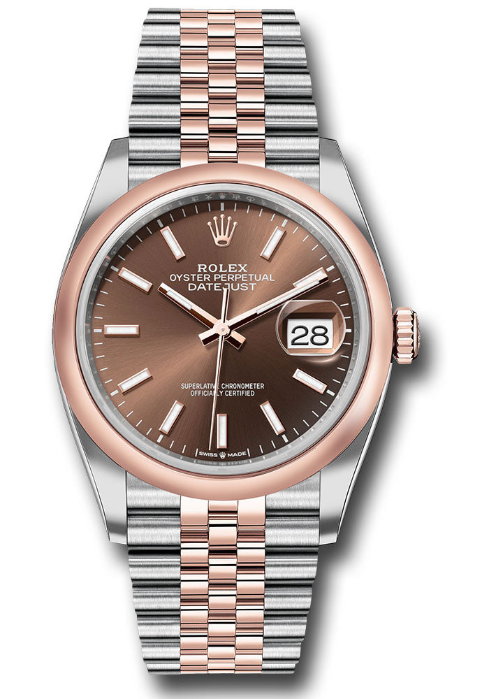 Rolex Everose Rolesor Datejust 36 Watch - Domed Bezel - Chocolate Index Dial - Jubilee Bracelet - 126201 choij