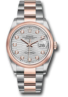 Rolex Everose Rolesor Datejust 36 Watch - Domed Bezel - Silver Fluted Motif Diamond Dial - Oyster Bracelet - 126201 sflmdo