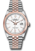 Rolex Steel and Everose Rolesor Datejust 36 Watch - Domed Bezel - White Index Dial - Jubilee Bracelet - 126201 wij