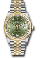 Rolex Steel and Yellow Gold Rolesor Datejust 36 Watch - Domed Bezel - Olive Green Roman Dial - Jubilee Bracelet - 126203 ogdr69j