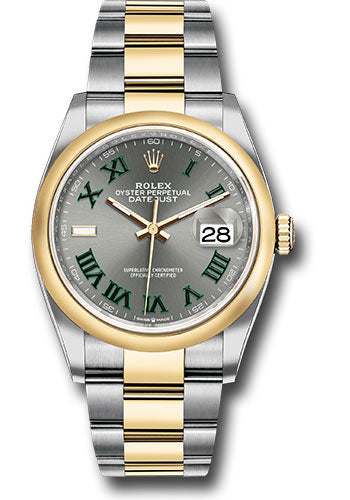 Rolex Yellow Rolesor Datejust 36 Watch - Domed Bezel - Slate Roman Dial - Oyster Bracelet - 126203 slgro