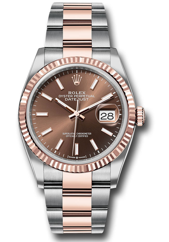 Rolex Everose Rolesor Datejust 36 Watch - Fluted Bezel - Chocolate Index Dial - Oyster Bracelet - 126231 choio