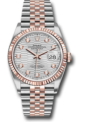 Rolex Everose Rolesor Datejust 36 Watch - Fluted Bezel - Silver Fluted Motif Diamond Dial - Jubilee Bracelet - 126231 sflmdj