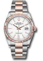 Rolex Steel and Everose Rolesor Datejust 36 Watch - Fluted Bezel - White Index Dial - Oyster Bracelet - 126231 wio