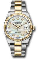 Rolex Steel and Yellow Gold Rolesor Datejust 36 Watch - Fluted Bezel - White Mother-Of-Pearl Diamond Dial - Oyster Bracelet - 126233 mdo