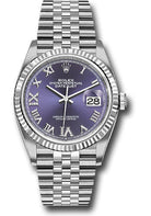 Rolex Steel Datejust 36 Watch - Fluted Bezel - Aubergine Purple Diamond Roman VI and IX Dial - Jubilee Bracelet - 126234 audr69j