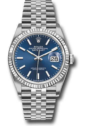 Rolex Steel Datejust 36 Watch - Fluted Bezel - Blue Index Dial - Jubilee Bracelet - 126234 blij