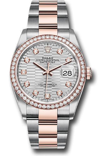 Rolex Everose Rolesor Datejust 36 Watch - Diamond Bezel - Silver Fluted Motif Diamond Dial - Oyster Bracelet - 126281rbr sflmdo