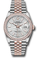 Rolex Everose Rolesor Datejust 36 Watch - Diamond Bezel - Silver Palm Motif Index Dial - Jubilee Bracelet - 126281rbr spmij