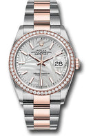 Rolex Everose Rolesor Datejust 36 Watch - Diamond Bezel - Silver Palm Motif Index Dial - Oyster Bracelet - 126281rbr spmio