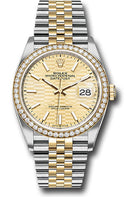 Rolex Yellow Rolesor Datejust 36 Watch - Diamond Bezel - Golden Fluted Motif Index Dial - Jubilee Bracelet - 126283rbr gflmij