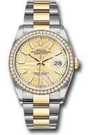 Rolex Yellow Rolesor Datejust 36 Watch - Diamond Bezel - Golden Palm Motif Index Dial - Oyster Bracelet - 126283rbr gpmio