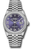 Rolex Steel Datejust 36 Watch - Diamond Bezel - Aubergine Purple Diamond Roman VI and IX Dial - Jubilee Bracelet - 126284RBR audr69j