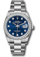 Rolex White Rolesor Datejust 36 Watch - Diamond Bezel - Bright Blue Fluted Motif Diamond Dial - Oyster Bracelet - 126284rbr blflmdo