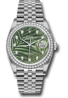 Rolex White Rolesor Datejust 36 Watch - Diamond Bezel - Olive Green Palm Motif Diamond 6 Dial - Jubilee Bracelet - 126284rbr ogpmdj