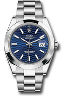 Rolex Oystersteel Datejust 41 Watch - Smooth Bezel - Bright Blue Fluted Motif Index Dial - Oyster Bracelet - 126300 blflmio