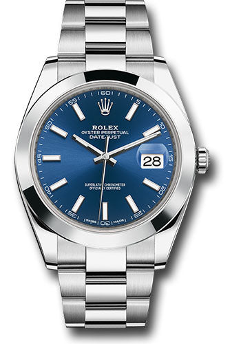 Rolex Steel Datejust 41 Watch - Smooth Bezel - Blue Index Dial - Oyster Bracelet - 126300 blio