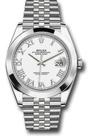 Rolex Steel Datejust 41 Watch - Smooth Bezel - White Roman Dial - Jubilee Bracelet - 126300 wrj