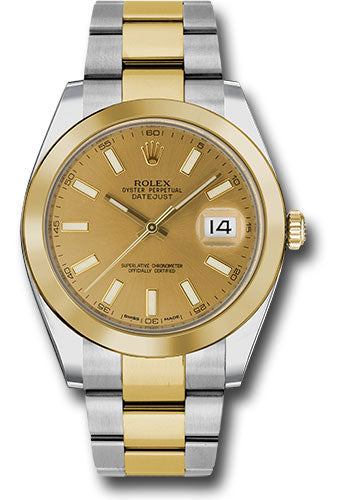 Rolex Steel and Yellow Gold Rolesor Datejust 41mm Champagne Index Dial 126303 chio