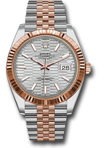 Rolex Everose Rolesor Datejust 41 Watch - Fluted Bezel - Silver Fluted Motif Index Dial - Jubilee Bracelet - 126331 sflmij