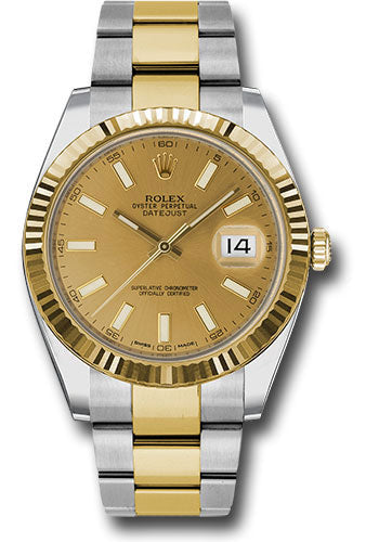 Rolex Steel and Yellow Gold Rolesor Datejust 41mm Champagne Index Dia 126333 chio