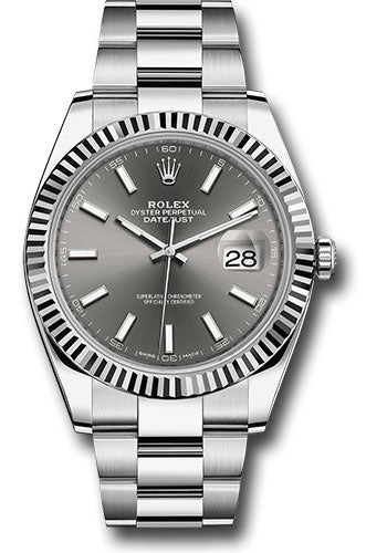 Rolex Steel and White Gold Rolesor Datejust 41 Watch - Fluted Bezel - Dark Rhodium Index Dial - Oyster Bracelet - 126334 dkrio