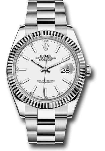 Rolex Steel and White Gold Rolesor Datejust 41 Watch - Fluted Bezel - White Index Dial - Oyster Bracelet - 126334 wio