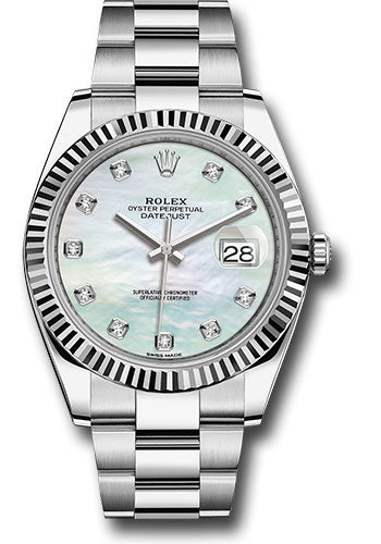 Rolex Steel and White Gold Rolesor Datejust 41mm White Mother-Of-Pearl Diamond Dial 126334 wmdo