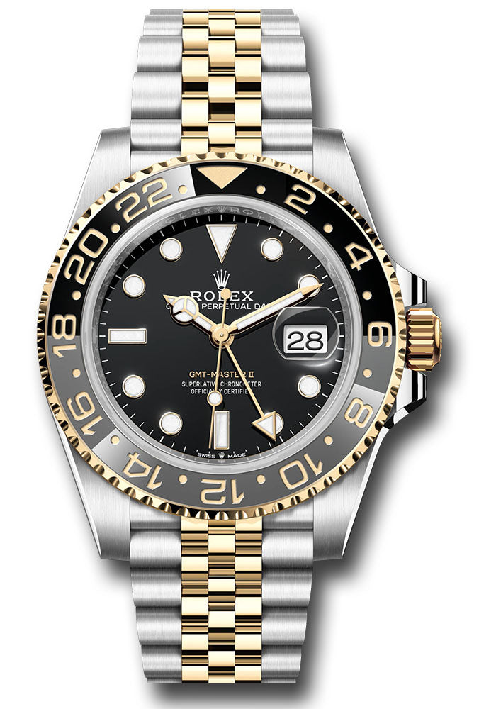 Rolex Steel and Yellow Gold GMT-Master II 40, Black and Grey Bezel, Black Dial, Jubilee Bracelet, Ref. 126713GRNR
