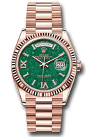 Rolex Everose Gold Day-Date 36 Watch - Fluted Bezel - Green Aventurine Diamond Index Roman 9 Dial - President Bracelet - 128235 gavdidrp