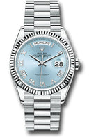 Rolex Platinum Day-Date 36 Watch - Fluted Bezel - Ice Blue Roman Dial - President Bracelet - 128236 ibrp