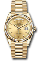 Rolex Yellow Gold Day-Date 36 Watch - Fluted Bezel - Champagne Index Dial - President Bracelet - 128238 chip