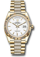 Rolex Yellow Gold Day-Date 36 Watch - Fluted Bezel - White Index Dial - Diamond President Bracelet - 128238 widp