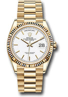 Rolex Yellow Gold Day-Date 36 Watch - Fluted Bezel - White Index Dial - President Bracelet - 128238 wip