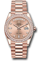 Rolex Everose Gold Day-Date 36 Watch - Diamond Bezel - RosŽ Diamond Dial - President Bracelet - 128345RBR rodp