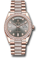 Rolex Everose Gold Day-Date 36 Watch - Diamond Bezel - Slate Diamond Dial - Diamond President Bracelet - 128345rbr slddp