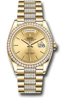 Rolex Yellow Gold Day-Date 36 Watch - Diamond Bezel - Champagne Index Dial - Diamond President Bracelet - 128348rbr chidp